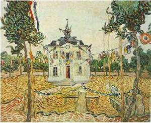 Van Gogh's painting of the town hall in Auvers, France, shows flags and other decorations