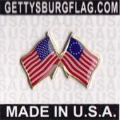 Betsy Ross Lapel Pin (Double Waving Flag w/USA)