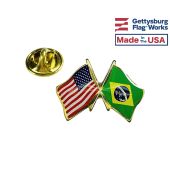 Brazil Lapel Pin (Double Waving Flag w/USA)
