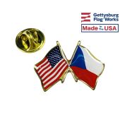 Czech Republic Lapel Pin (Double Waving Flag w/USA)