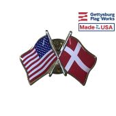 Denmark Lapel Pin (Double Waving Flag w/USA)