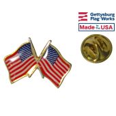 US (double) Lapel Pin (Double Waving Flag w/USA)