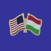 Tajikistan Lapel Pin (Double Waving Flag w/USA)