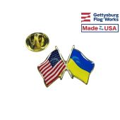 Ukraine Lapel Pin (Double Waving Flag w/USA)