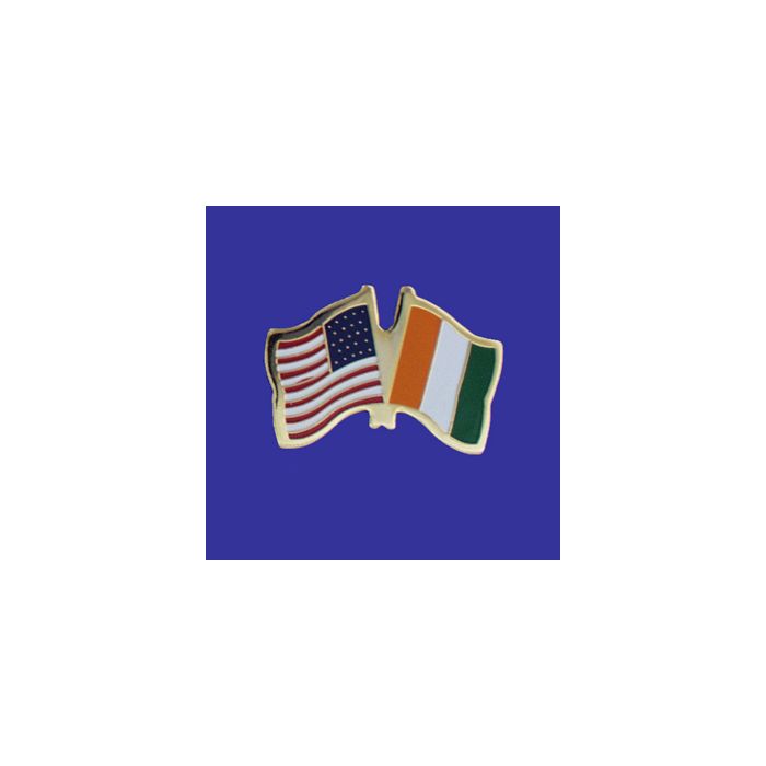 Cote D'Ivoire Lapel Pin (Double Waving Flag w/USA)