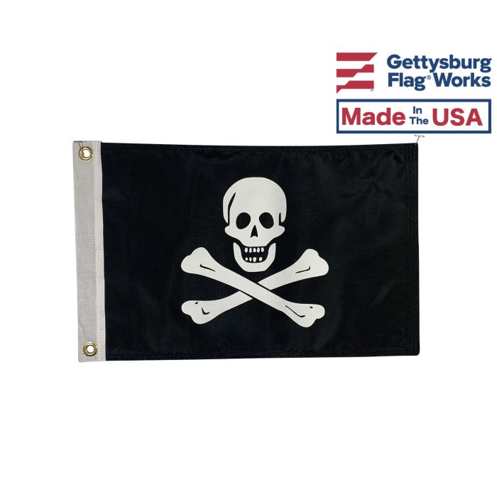 Jolly Roger Pirate Flag - 12x18" Double-Sided - Made in USA