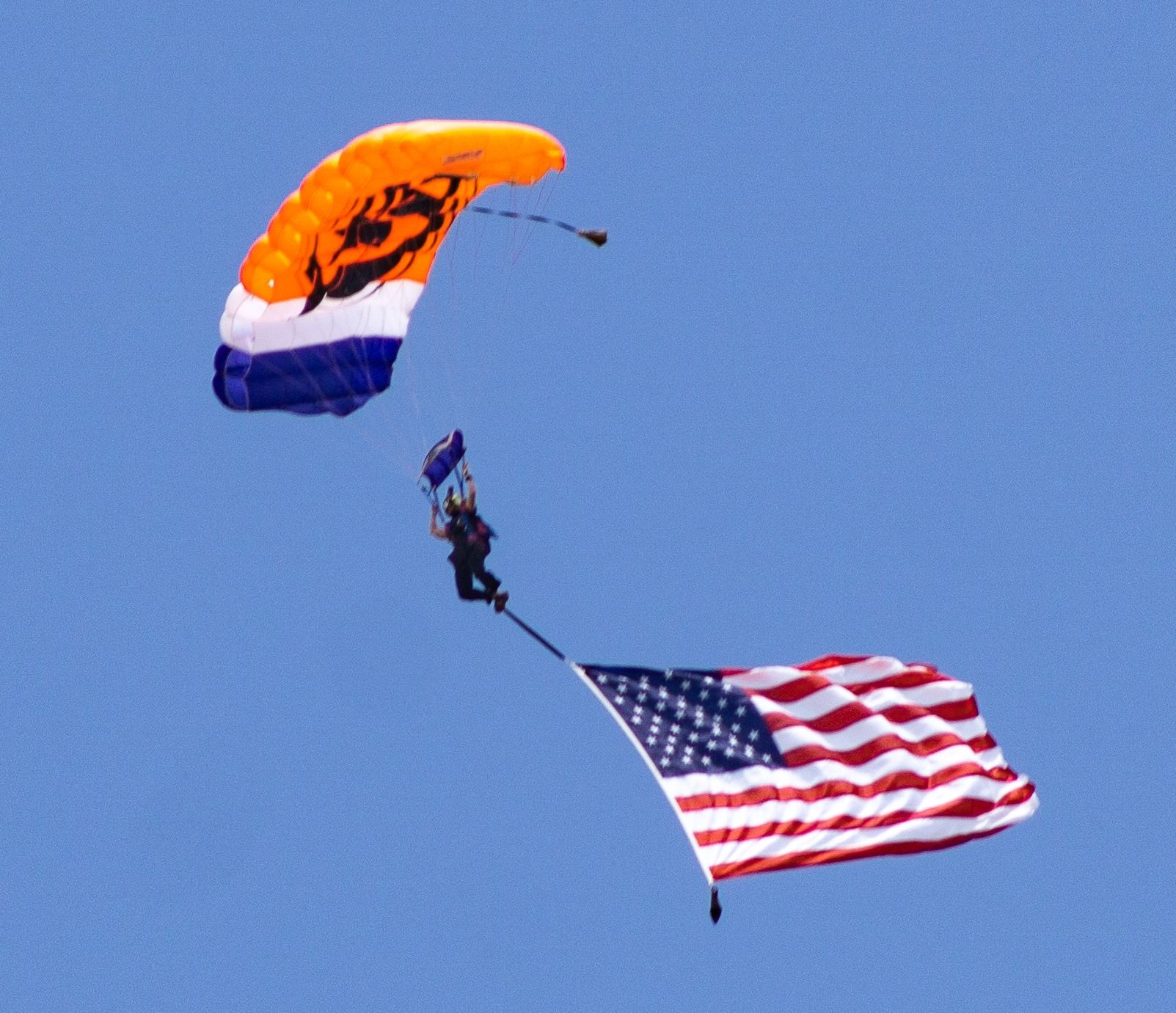 parachute flag flying in the wind during landing phase